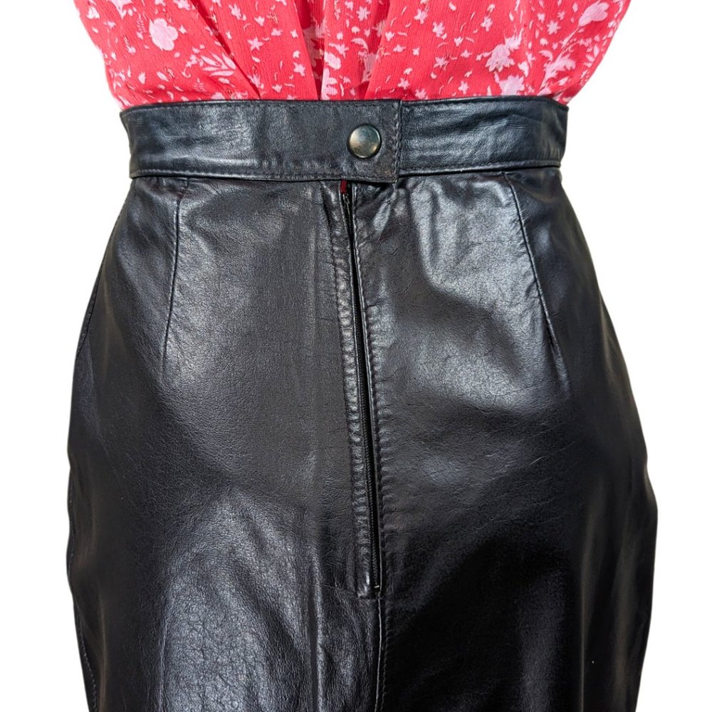 Genuine Black Leather Pencil Skirt Vintage XS Made in Argentina - Picture 5 of 8